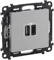 Розетка USB тип A+С без рамки Legrand Valena Life 2-м. 3000мА алюминий картинка